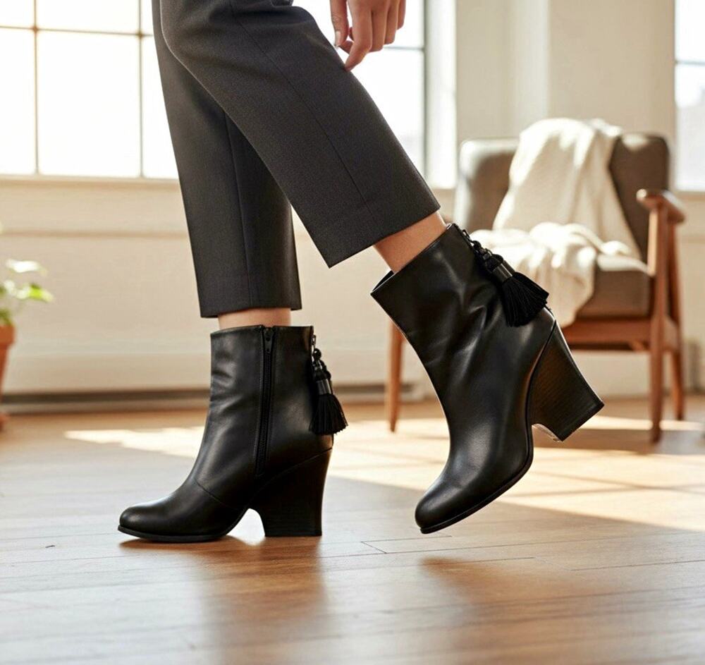 rag & bone Women’s Black Leather Ankle Bootie Tassel Zip Round Toe EU 35